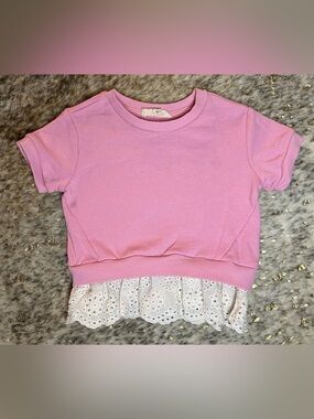 5‎ for $25🔥Jessica Simpson Eyelet Lace Hem Pink Short Sleeve Sweatshirt 2T